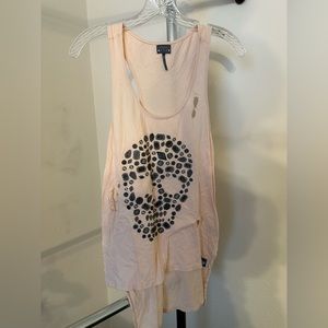 Kendall + Kylie Pink Skull Rocker Tank Top with holes - XS